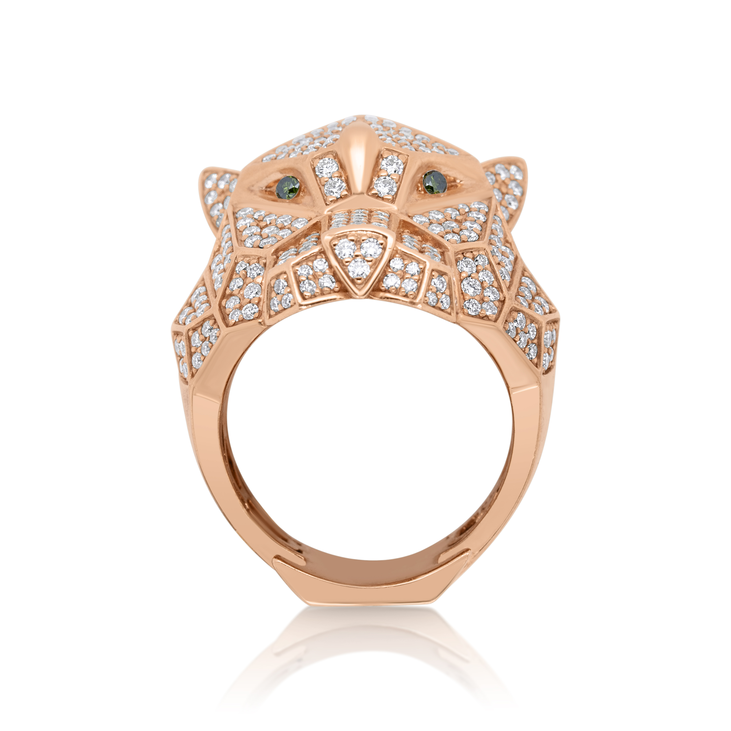 Diamond Tiger Head Ring 3.08 ct. 10K Rose Gold